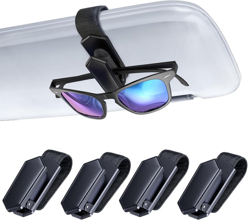Veharvim Sunglass Holder for Car (One-Handed-Operation, Gentle & Secure Hold, Silicone Padded, Universal Fit, Metal Clip) Visor Sunglass Holder Clip,Visor Sunglass Holder Car (Black, 4 Pack) - Image 1
